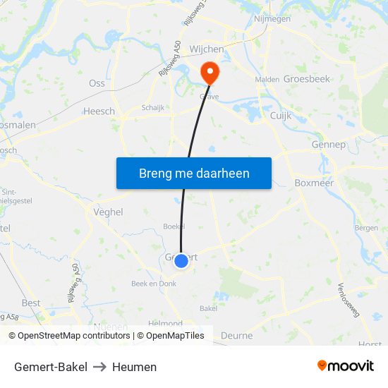 Gemert-Bakel to Heumen map