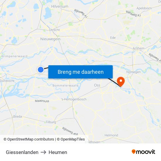 Giessenlanden to Heumen map