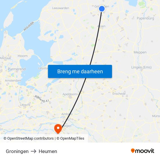 Groningen to Heumen map
