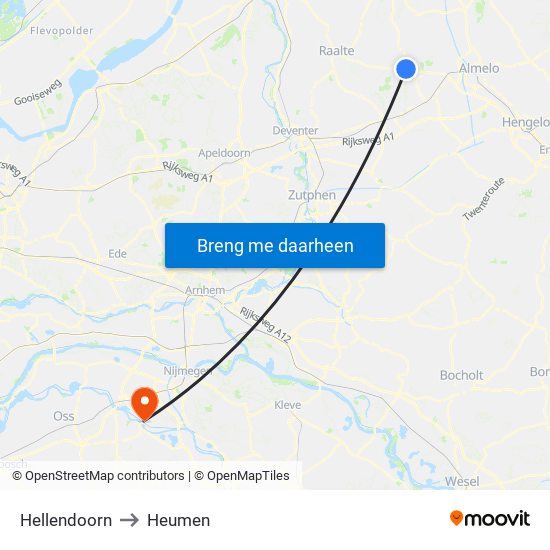 Hellendoorn to Heumen map