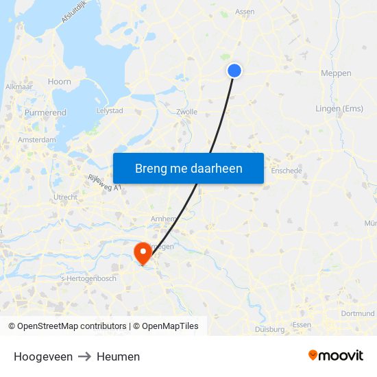 Hoogeveen to Heumen map