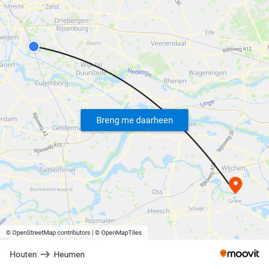 Houten to Heumen map