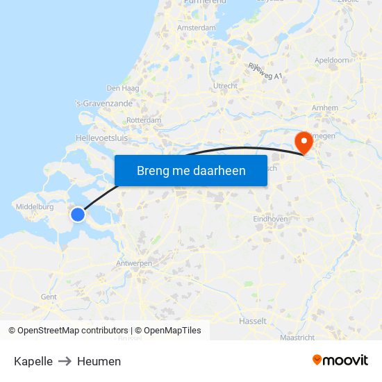 Kapelle to Heumen map