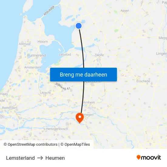 Lemsterland to Heumen map