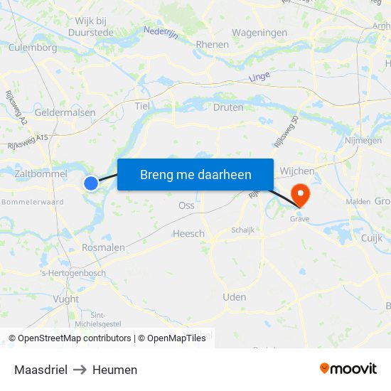 Maasdriel to Heumen map