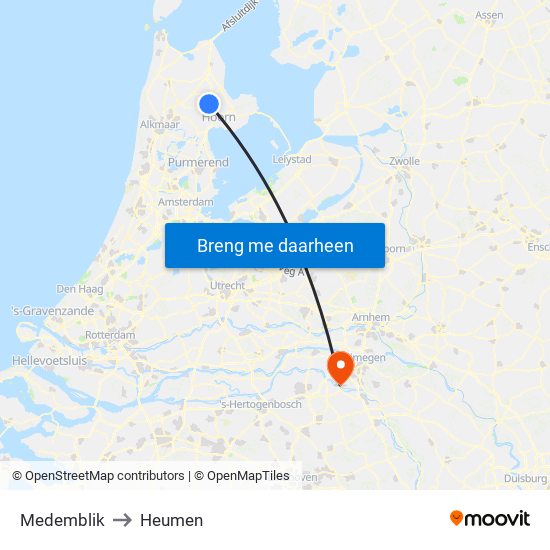 Medemblik to Heumen map