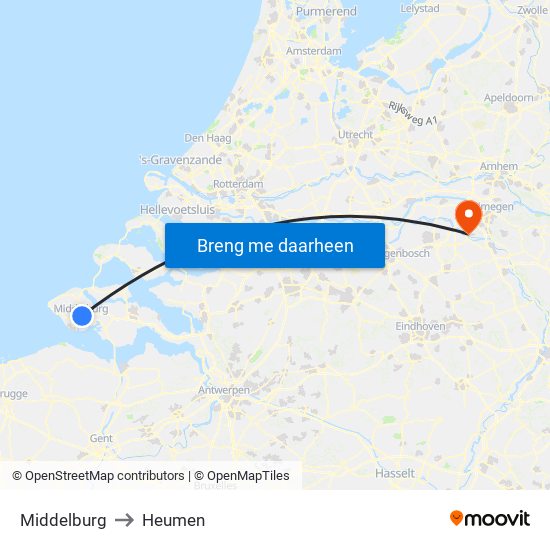 Middelburg to Heumen map