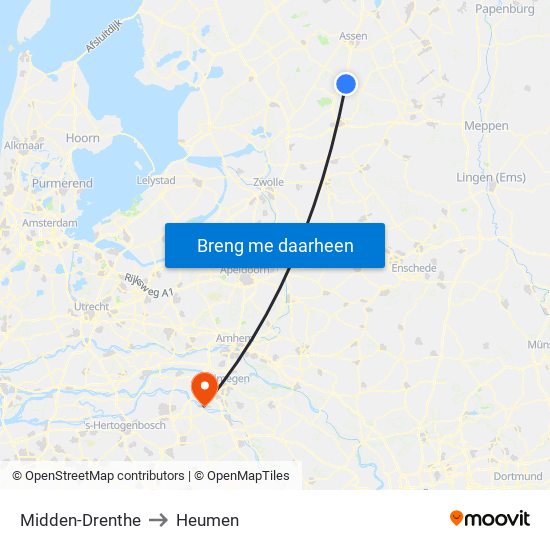 Midden-Drenthe to Heumen map