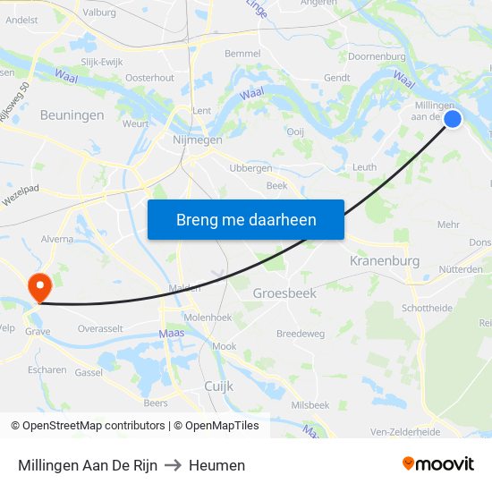 Millingen Aan De Rijn to Heumen map