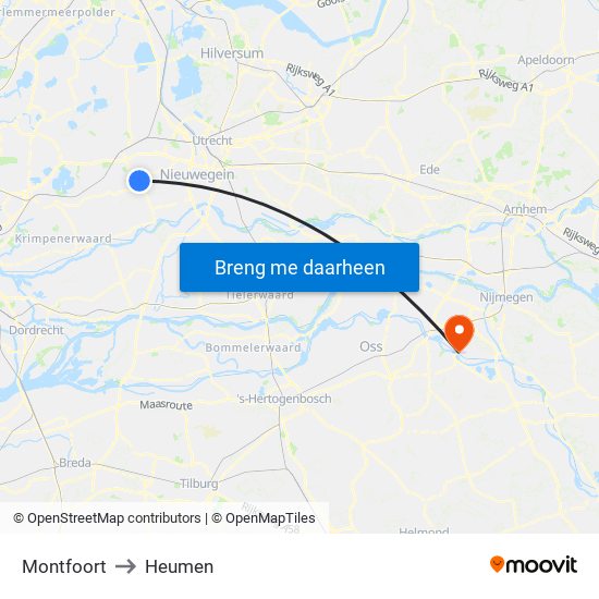Montfoort to Heumen map