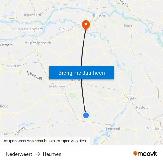 Nederweert to Heumen map