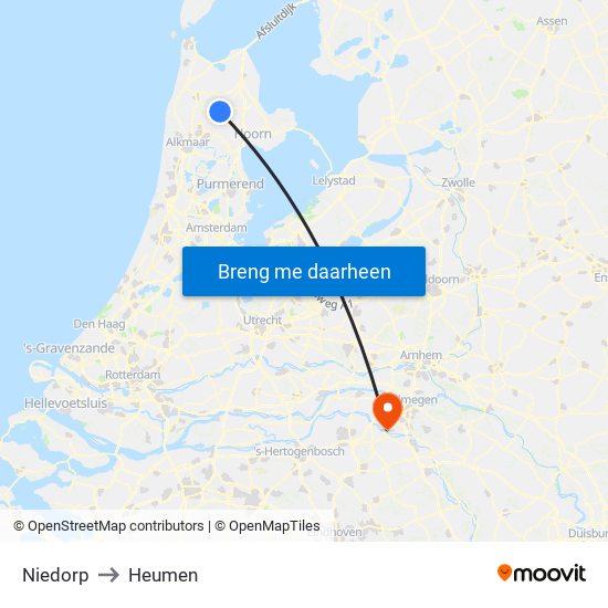 Niedorp to Heumen map