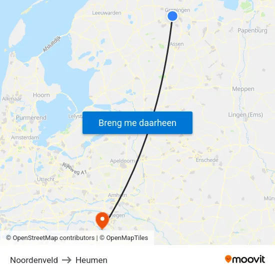 Noordenveld to Heumen map