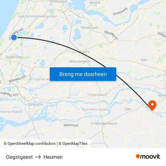 Oegstgeest to Heumen map