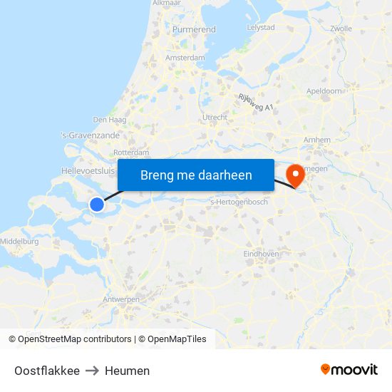 Oostflakkee to Heumen map