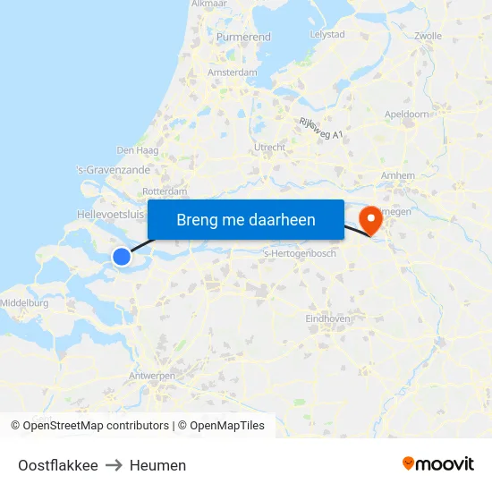 Oostflakkee to Heumen map