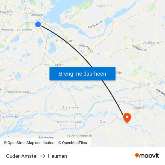 Ouder-Amstel to Heumen map