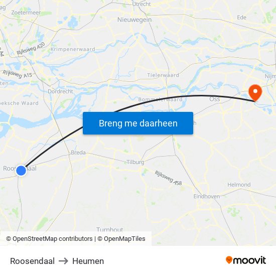 Roosendaal to Heumen map