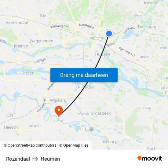 Rozendaal to Heumen map