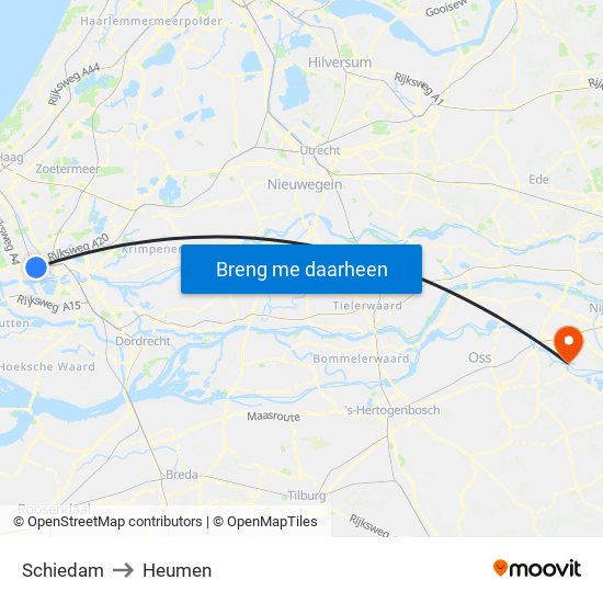 Schiedam to Heumen map