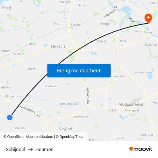 Schijndel to Heumen map