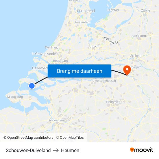 Schouwen-Duiveland to Heumen map