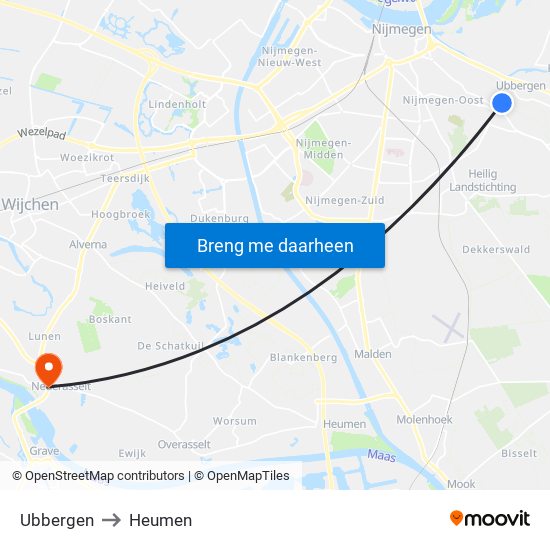 Ubbergen to Heumen map