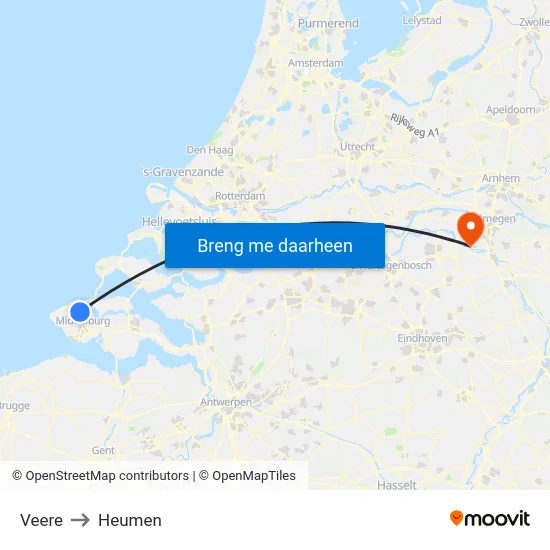 Veere to Heumen map