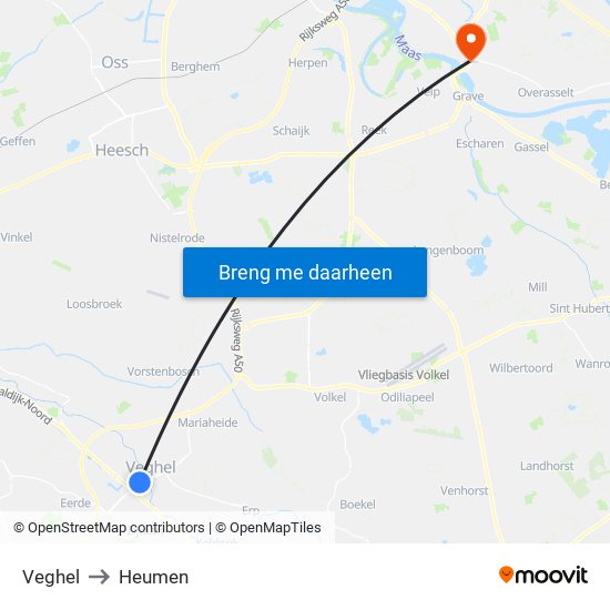 Veghel to Heumen map