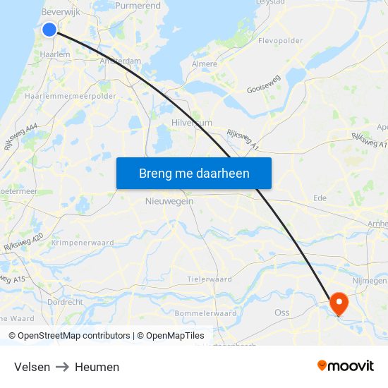 Velsen to Heumen map