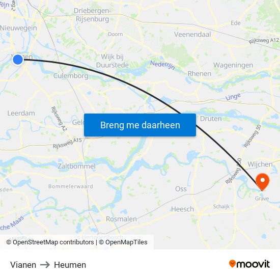 Vianen to Heumen map