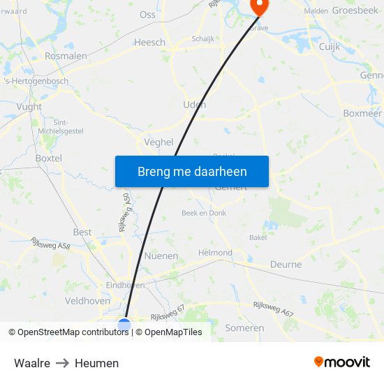 Waalre to Heumen map