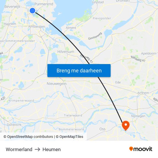 Wormerland to Heumen map