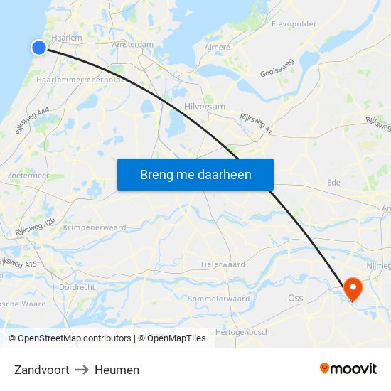 Zandvoort to Heumen map