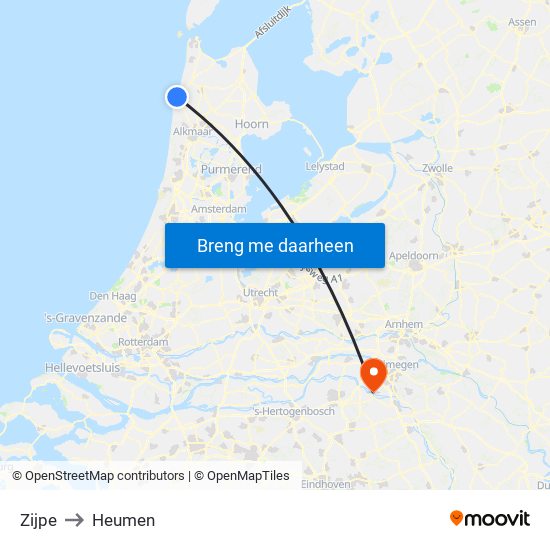 Zijpe to Heumen map