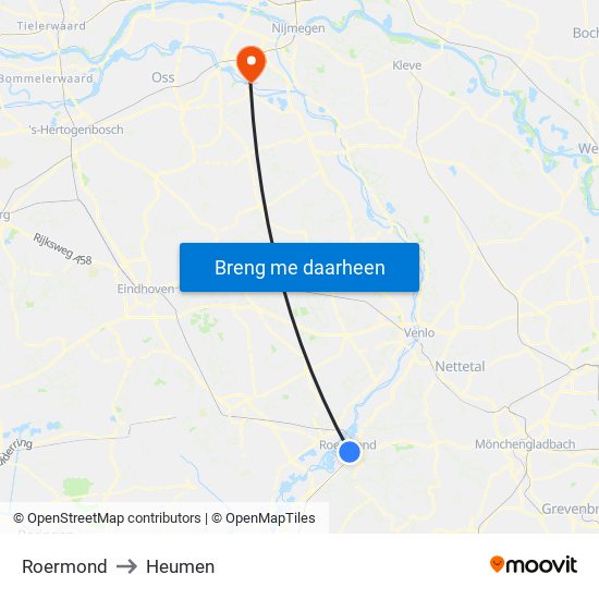 Roermond to Heumen map