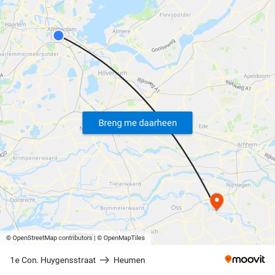 1e Con. Huygensstraat to Heumen map