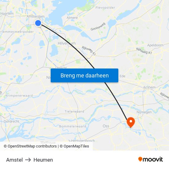 Amstel to Heumen map