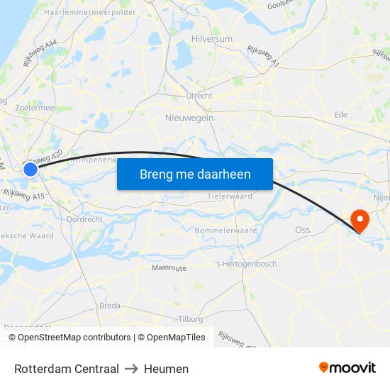 Rotterdam Centraal to Heumen map