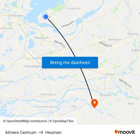 Almere Centrum to Heumen map
