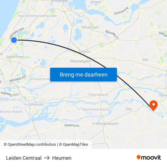 Leiden Centraal to Heumen map