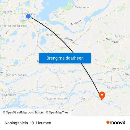 Koningsplein to Heumen map