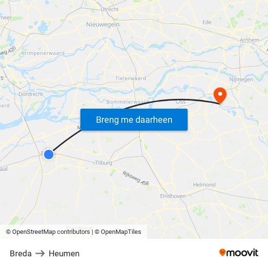 Breda to Heumen map