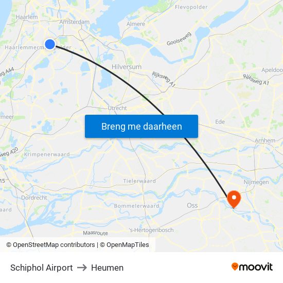 Schiphol Airport to Heumen map