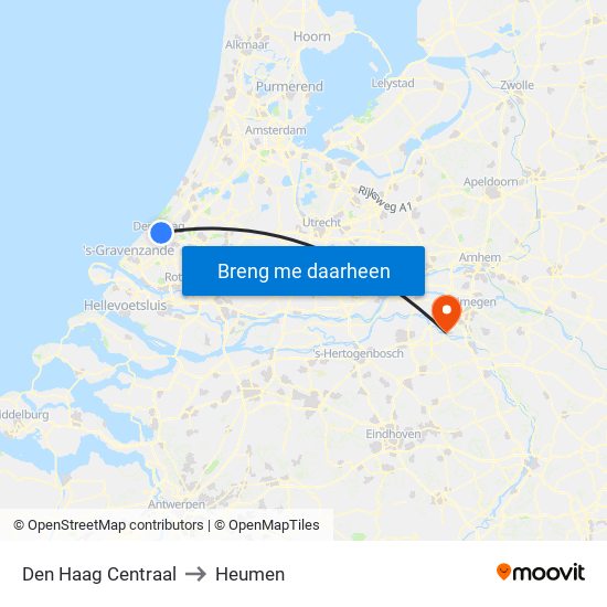 Den Haag Centraal to Heumen map