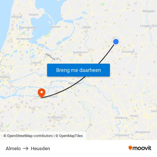 Almelo to Heusden map