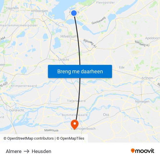 Almere to Heusden map
