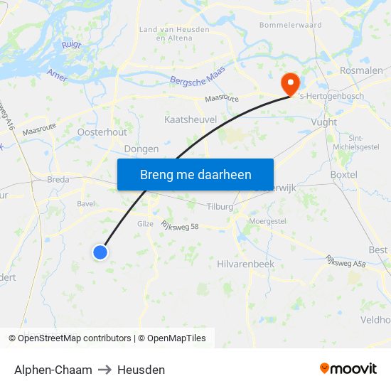 Alphen-Chaam to Heusden map
