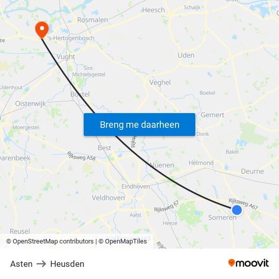 Asten to Heusden map