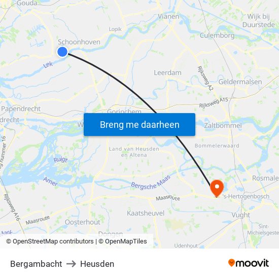 Bergambacht to Heusden map